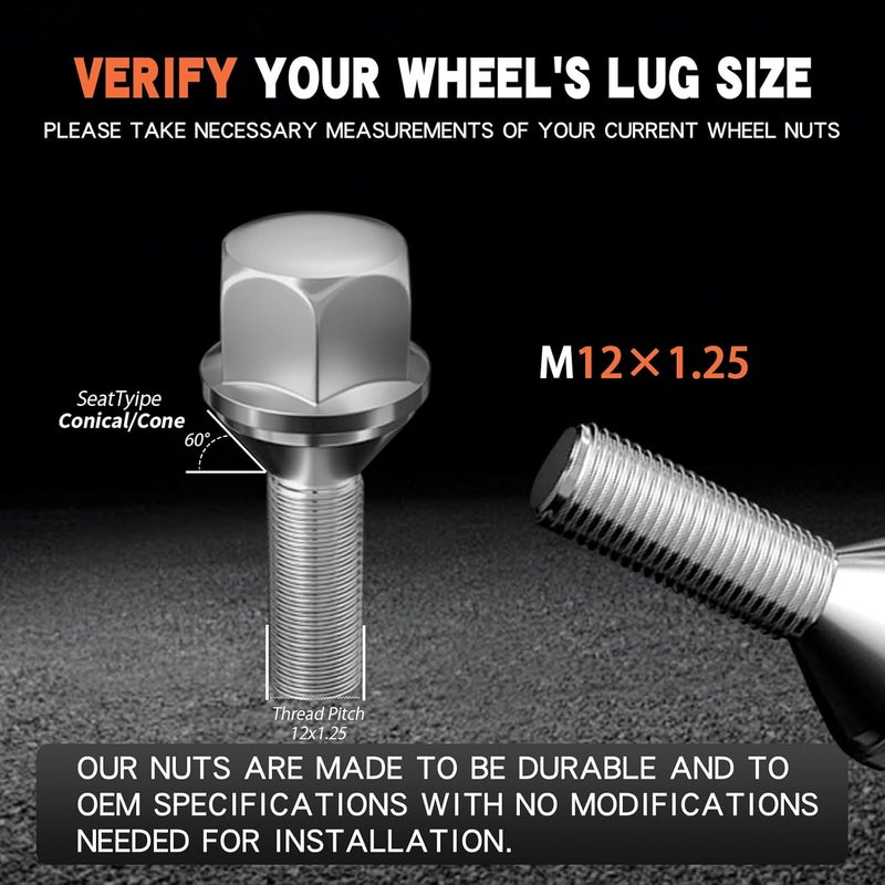 VODCACA 20pcs Wheel Lug Bolts M12x1.25 for 2014-2022 Jeep Cherokee, Upgrade 19mm Hex Length 28mm, Replace# 611-005 Compatible with Dodge Dart, Compass, Renegade, Chrysler - Image 4